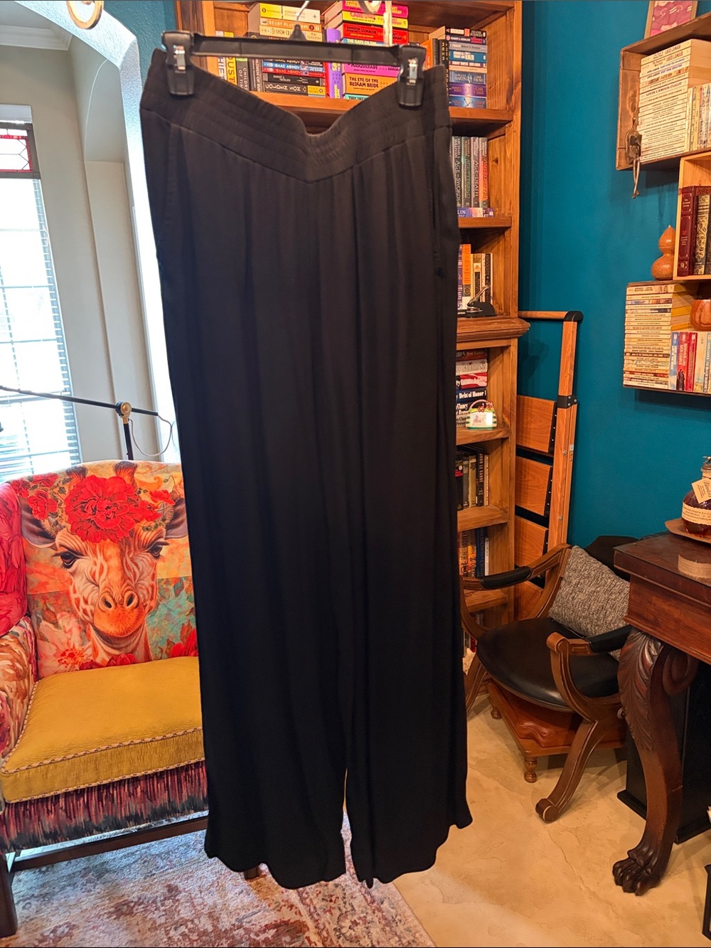 CAbi Black Wide-Leg High-Rise Trousers
